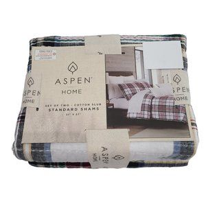 Aspen Home Set of 2 Holiday Plaid Cotton Slub Shams 21" x 27" NWT